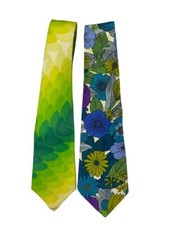 Mens Vintage Ties 1970s Bright Cotton Floral Abstract