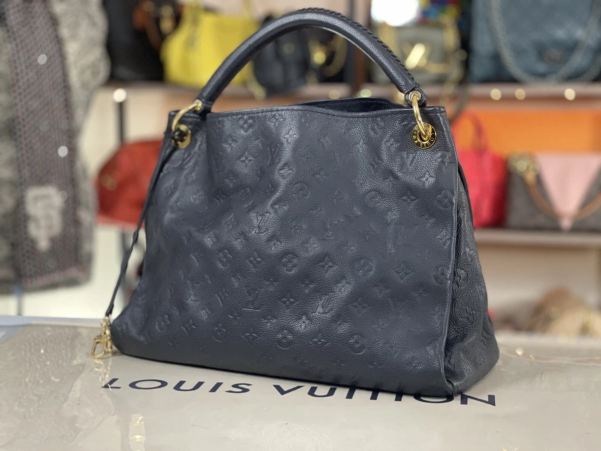 LOUIS VUITTON Authentic Artsy MM Empreinte Leather Shoulder Hobo Tote Dark  Blue