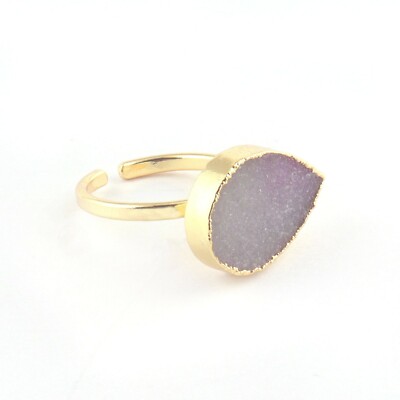 Pear Shape Sugar Druzy Yellow Gold Electroplated For Girls Wear Adjustable Ring