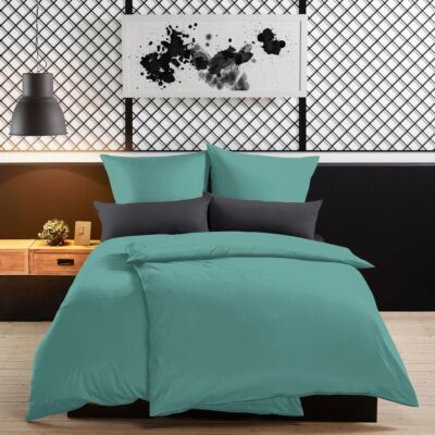 Lorena Uni Mako Satin Bettwäsche Kissenbezüge Spannbettlaken 7190-27 petrol