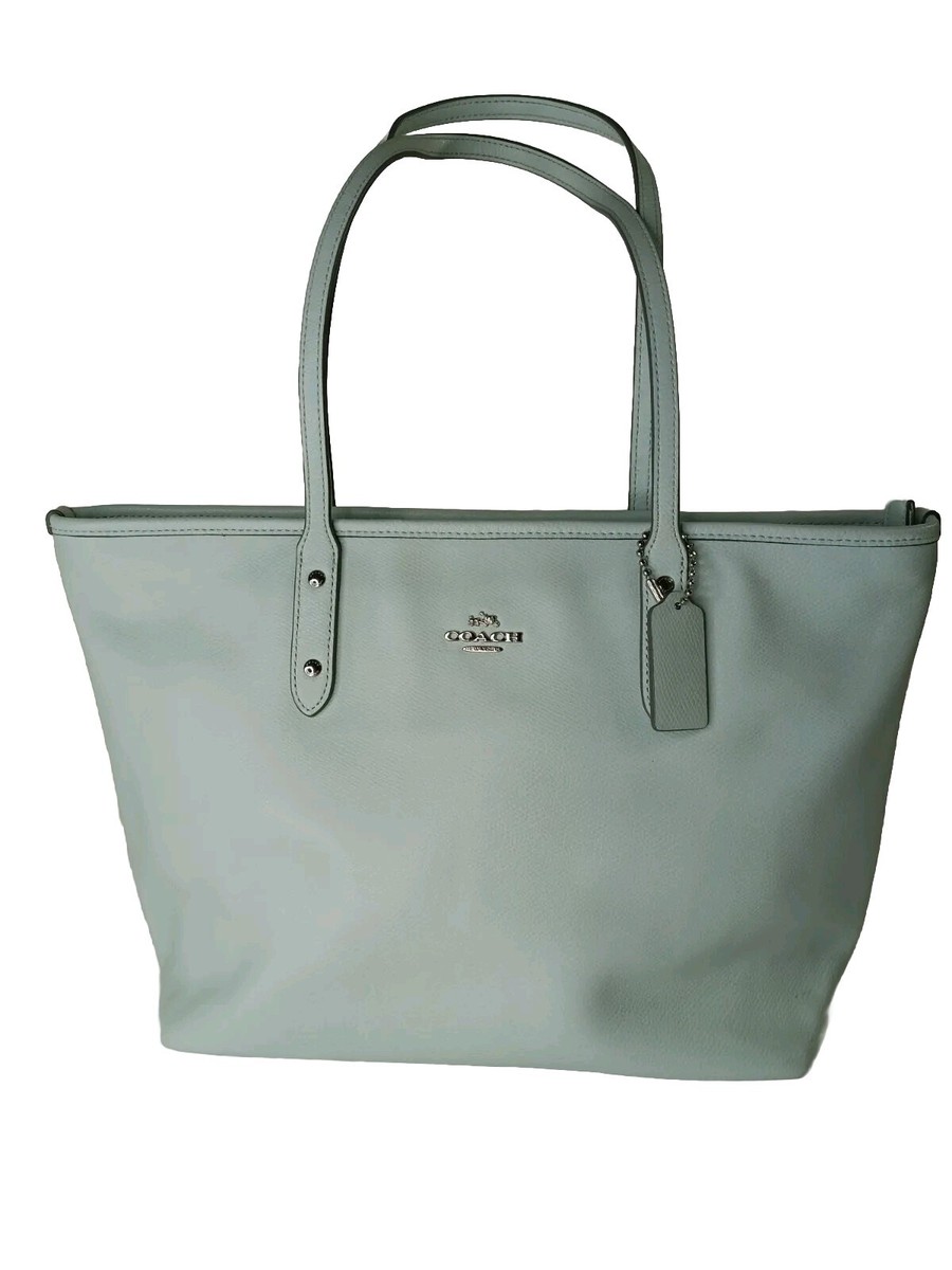 Coach Tote Shoulder Bag Womens Mint Green Polished Pebble Leather
