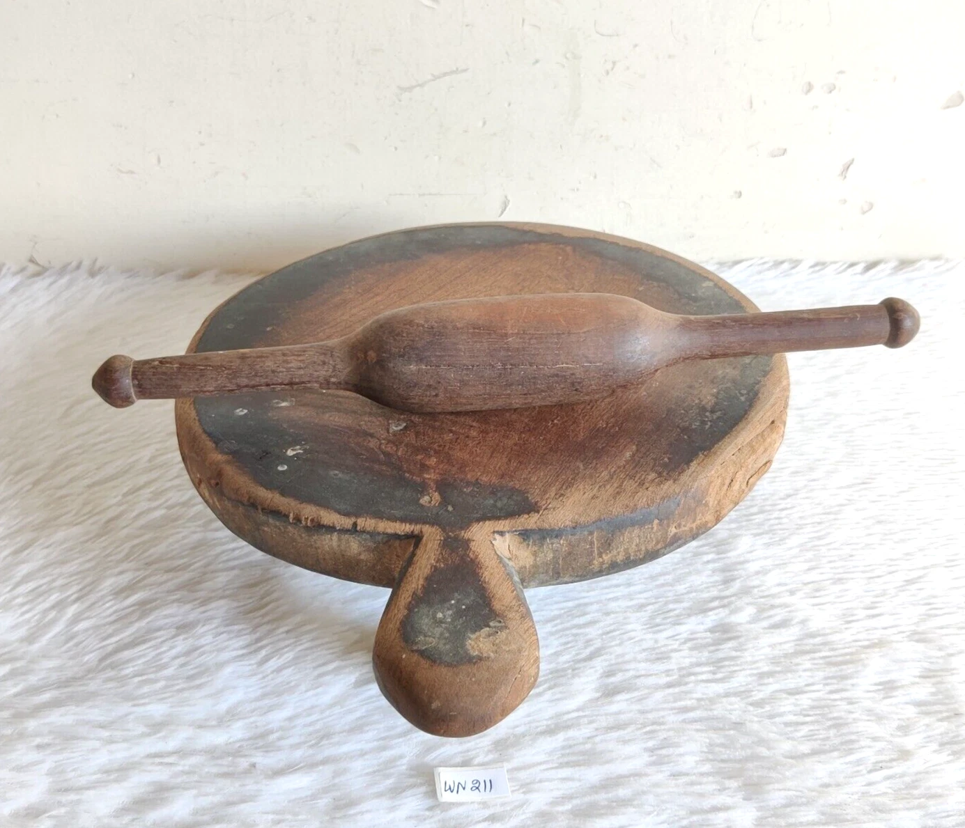 Antique Primitive Handmade Bread Baker Wooden Rolling Pin Wooden Board Old WN211