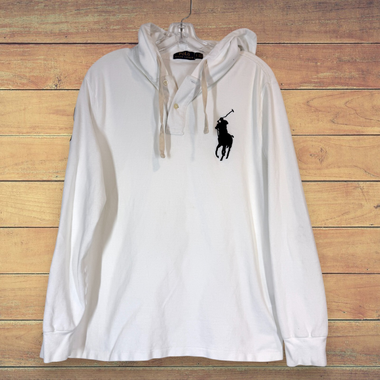 Polo Ralph Lauren felpa con cappuccio bianca grande pony camicia preppy cappuccio grande