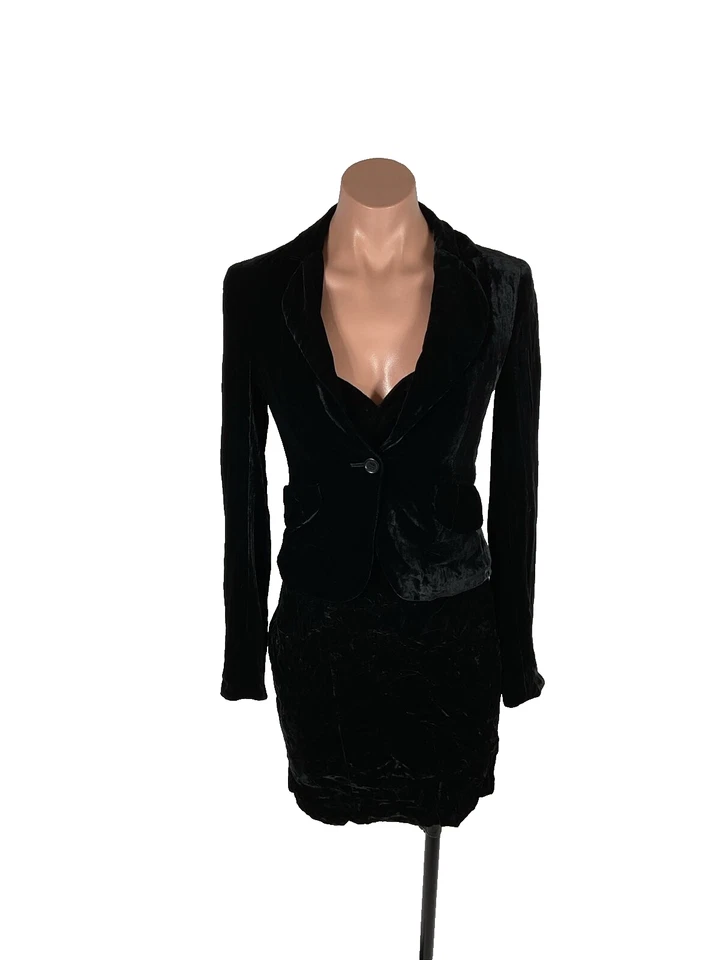 VTG y2k BCBG MAX ARIZA Crushed velvet 2pc jacket-Xxs strapless formal dress-6 - Image 3 of 4