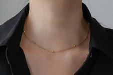 Women Gold Plated Titanium Stainless Steel Bead Chain Choker Necklace 16-18"