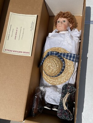  ANNE WITH AN E  GOOD KRUGER DOLL 20'' #719 WITH HAT & BAG & STAND NEW IN BOX