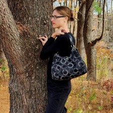 COACH C1276-20244 Madison Tote Black Patent Leather Canvas Blue Sateen Interior