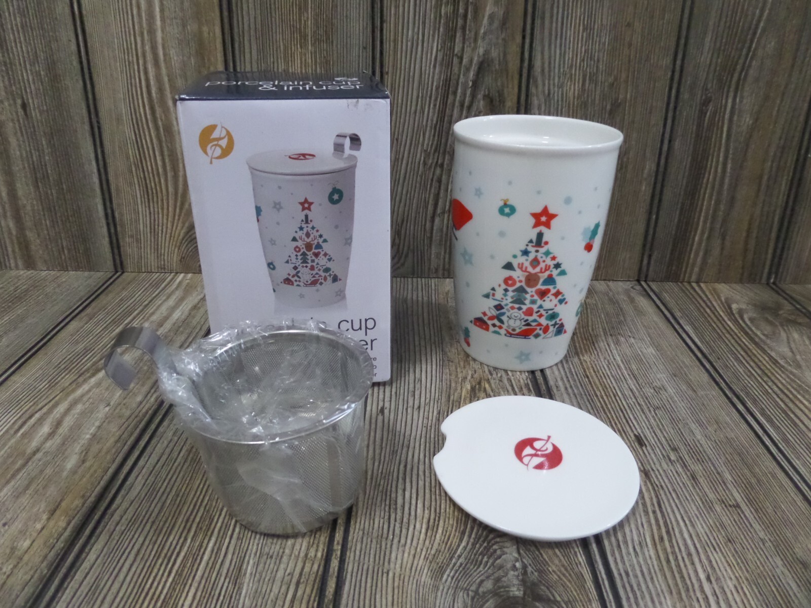 S Porcelain Cup & Tea Infuser For Loose Tea 12oz Christmas T