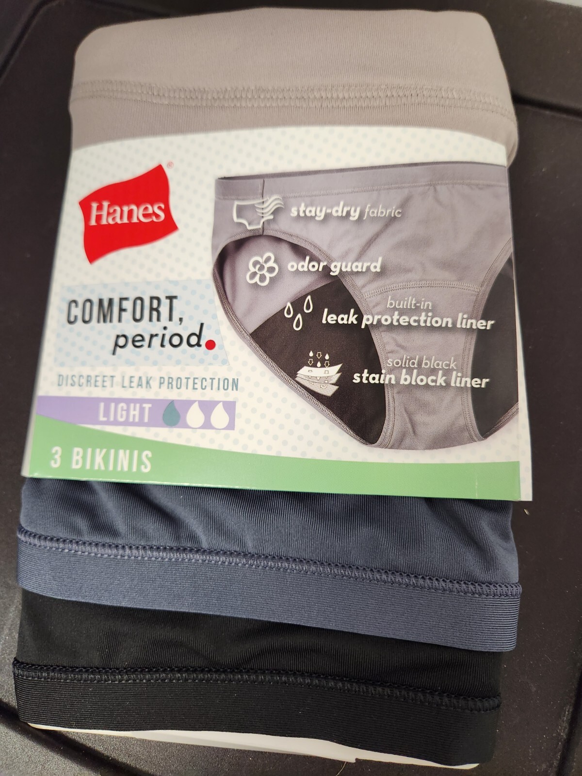 Hanes Womens Bikini Light Leak Protection Underwear Panties 3Pack