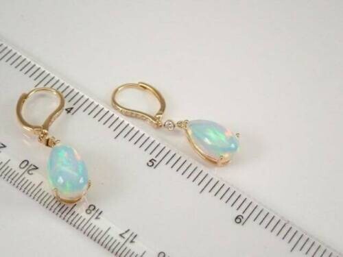 3Ct Pear Lab-Created Fire Opal Drop Dangle Fancy Earrings 14K Yellow