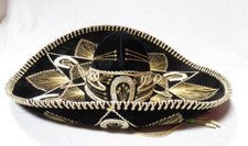 Very Nice Vintage Black Velvet Mexican Sombrero Hat 23-1/4" Wide Brim