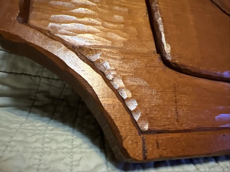 Hand Carved Wooden Plaque “Making a Meal” Beautiful Wood 19.5”x10.5”x14” Rare! - Image 4 of 4