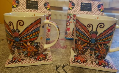 Maxwell & Williams Donna Sharam Schmetterling 2er Set Smile Style Tasse & Untersetzer