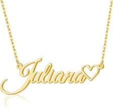 Personalized Name Necklace with Heart 18K Gold Plated Custom Nameplate for Women