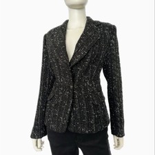 NEW WOMEN'S TWEED BLAZER LINED BOUCLE JACKET IN BLACK RP 340