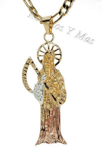 Santa Muerte Gold Plated Pendant with 