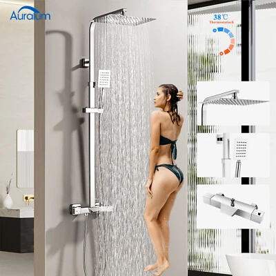 AURALUM Duschsystem Duschset Regendusche Handbrause Thermostat Edelstahl Duscharmatur
