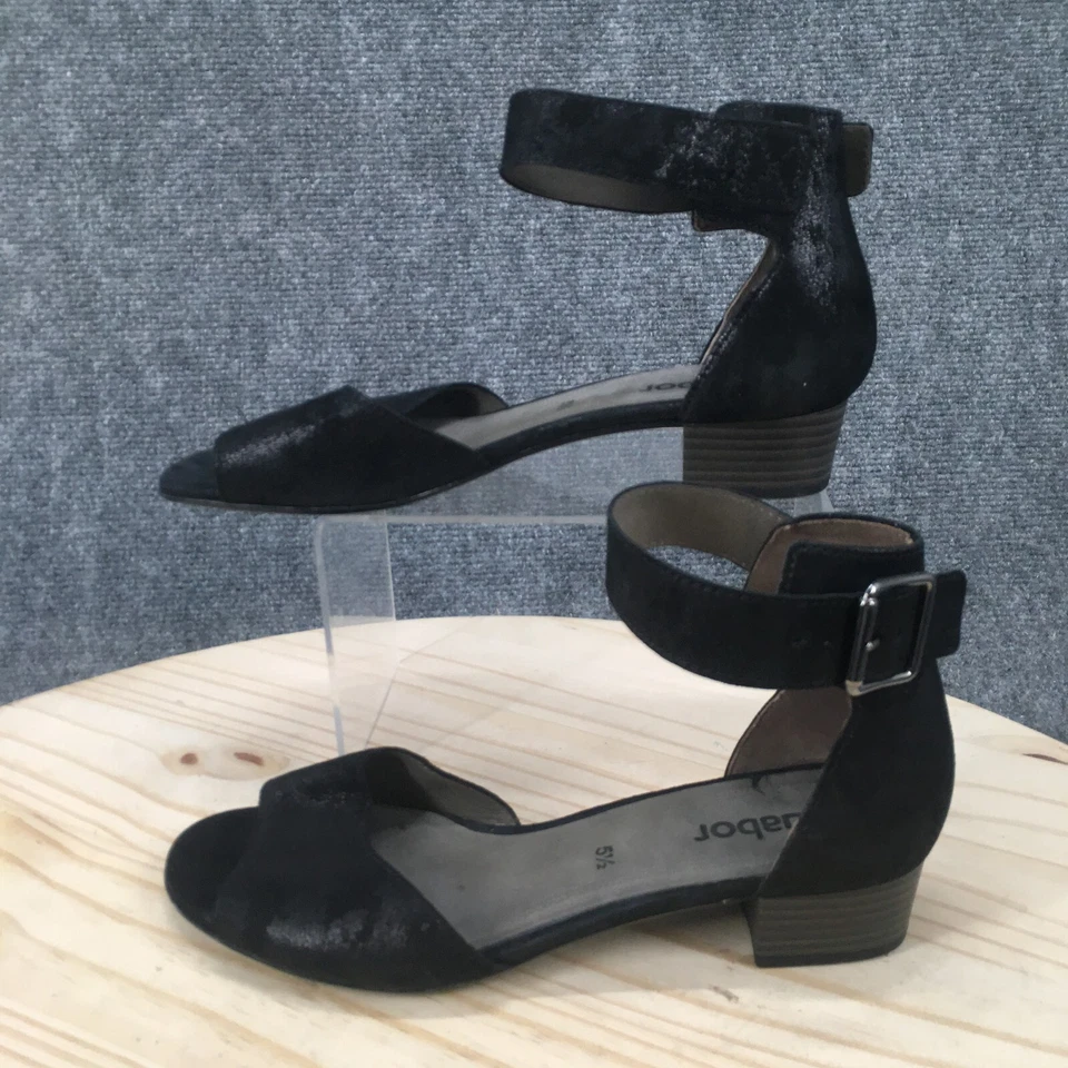 Sandalias Gabor para mujer EE. UU. 8 UK 5,5 correa para el tobillo tacón de cuero negro hebilla metálica Foto 2 de 4