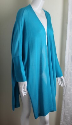 NWT Chico's Sz 2 L Turquoise 37'' Long Luxe Lagenlook Fine Knit Cardigan Sweater