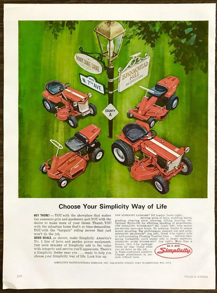 1966 Simplicity Tractors Mowers PRINT AD Choose Your Simplicity