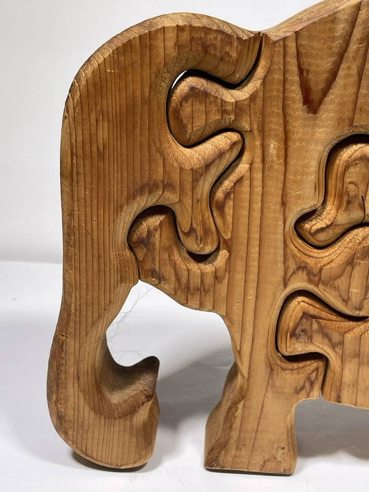 Wooden Elephant Puzzle Mother & Baby Kids Nursery Decor Stands 9” X 8.5” Vintage - Image 3 of 4