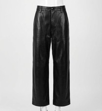 Polo Ralph Lauren Women Black Ricky Cropped Wide-Leg Leather Pants Size 4