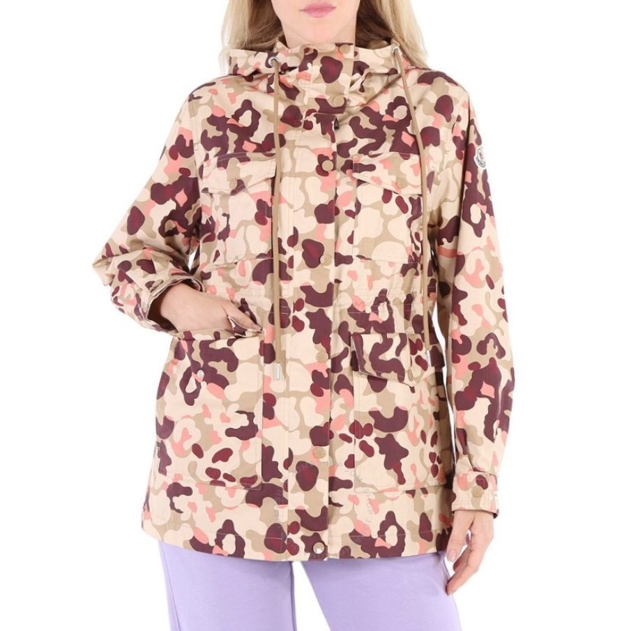 MONCLER 595YS TREBERON Field Parka Outdoor Jacket Hood Multi Camo Pink Beige S-M image 2