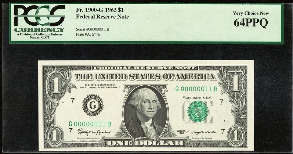 (( LOW # 00000011 )) True Binary Fancy serial number $1 PCGS 64 PPQ near solid - Image 2 of 3