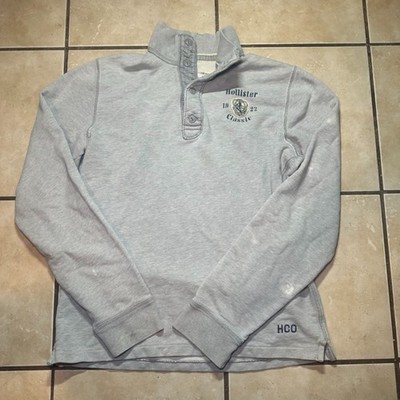 Vintage Y2K Hollister Henley Rugby Sweatshirt Mens XL Gray Collared Surf READ!!