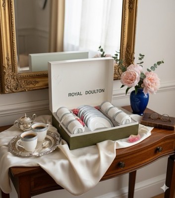 Royal Doulton Etude H.5003 Bone China Espresso Cup Saucer Set of 6 with Box
