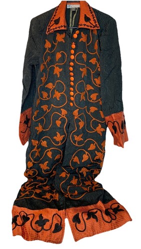 Vintage Syrain Palestinian Embroidered Coat Yeiek Jacket Orange Black Kaftan M