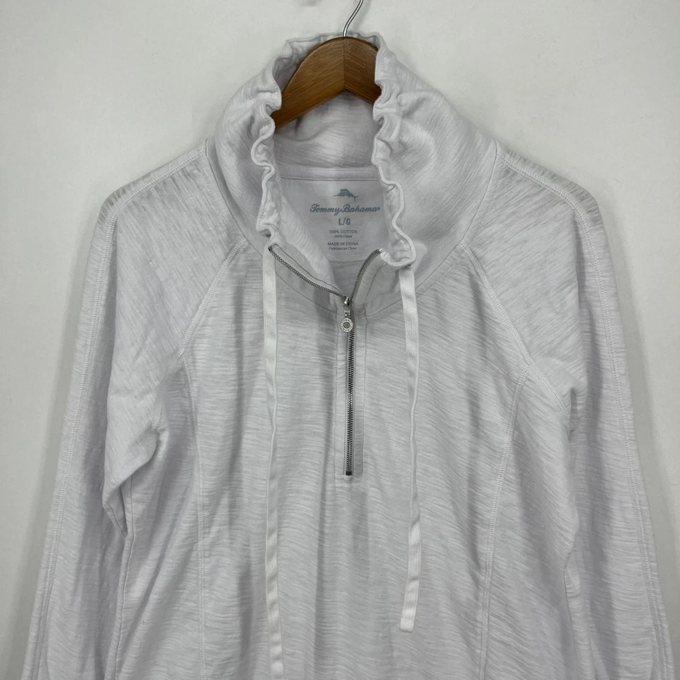 Tommy Bahama Sweatshirt Women's Size L White 1/2 Zip Pullover High Neck Cotton - Image 2 of 4