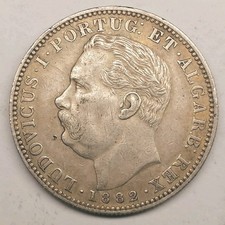 1882 1 Rupia Portuguese India Of Louis 1st, Silver Coin