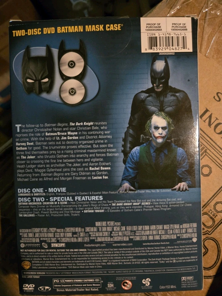 THE DARK KNIGHT-Target Exclusive Ltd Edition 2 disc set w/BATMAN MASK CASE--DVD - Image 2 of 2
