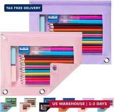 Sooez Pencil Pouch for 3 Ring Binder, 2 Pack Binder Pencil Pouch with Clear Wind