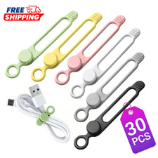 30 Pcs Silicone Data Cable Organizer, Reusable Cable Ties Wire Organizers For Of