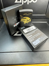 Zippo Windproof Lighter Black Matte w/ Gold Bat & Moon Design Box Made in USA