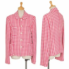 Used Comme Des Garcons Block Check Round Collar Jacket White Pink M Ladies