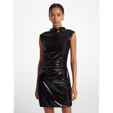 Michael Kors Sequined Stretch Knit Cap Sleeve Mini Dress Black Women's M NWOT