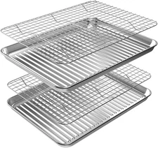 Baking Sheet, Half Sheet Pan with Cooling Rack Set [2 Pans + 2 Racks], Stainl...