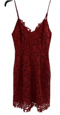 ASTR The Label Womens Med Maroon Lace Overlay A Line Midi Dress Adj Strap Party