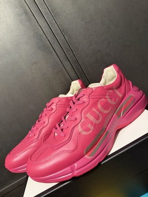 Gucci Mens GG Logo Pink Leather Rhytons Limited Edition Size 14UK/15US