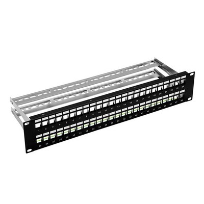 ProfiPatch 19'' Patchpanel Verteilerfeld 48-Port 2HE Keystone Jack Modul schwarz