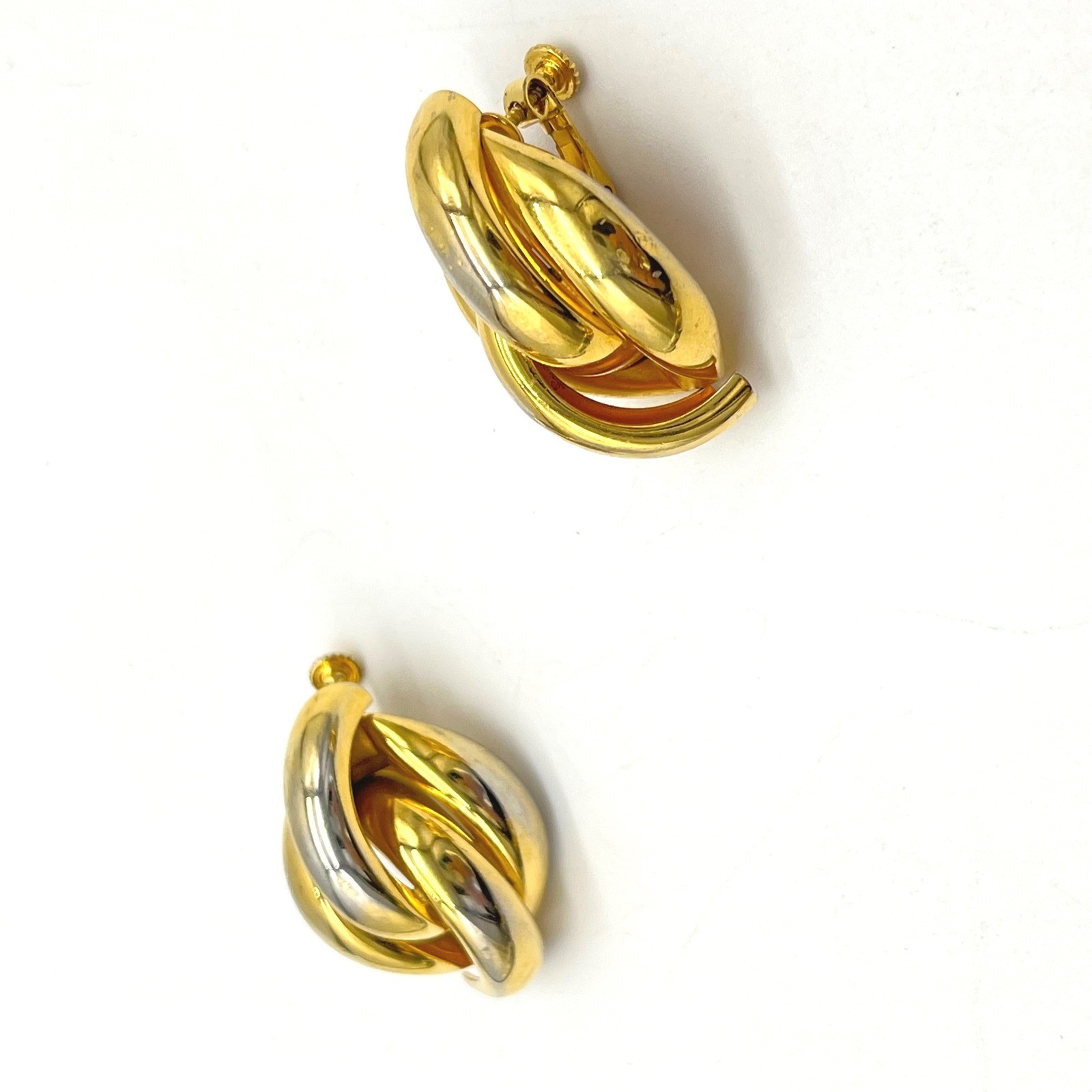 Chunky Two Tone Interlocking Clip On Earrings Gol… - image 2