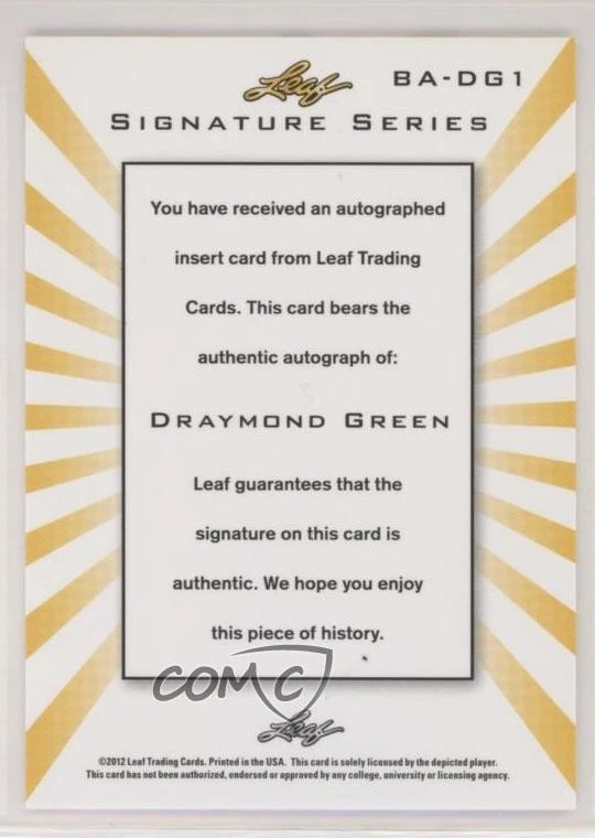 Leaf Signature Series Draymond Green 2012 #BA-DG1 Rookie automático radiocontrol Foto 2 de 2