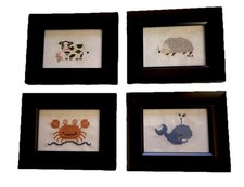 Needlepoint Pictures Set Of 4 Small Size 5 X 7 Frames Hang /Set On Table