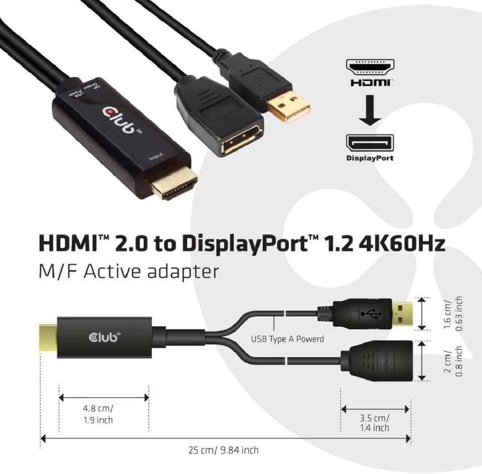 Club3D CAC-1331 - HDMI to DisplayPort 1.2 4K60Hz M/F Active Adapter - Image 4 of 4