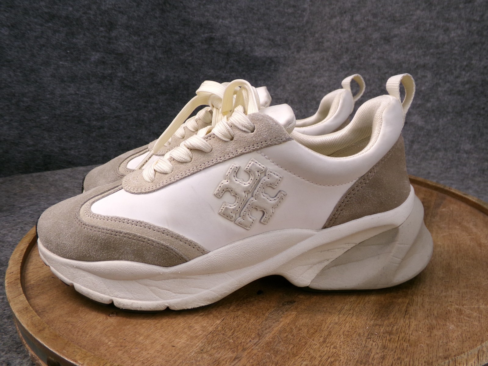 Tory Burch Good Luck Trainer Women 7 White/New Ivory/Cerbiatto Suede Shoes 83833 thumbnail 4