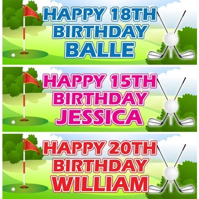 ARTISIGN CRAFTS 2 Personalised Golf Birthday Banners Party Decorations Customised With Any Name