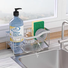 Stainless Steel Sink Caddy with Auto Draining Tray Self Drain Sponge Holder